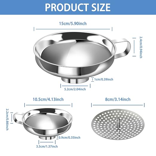 Stainless Steel Canning Funnel Set - Wide Mouth Funnel for Mason Jars, 2 Pack (Small and Large)