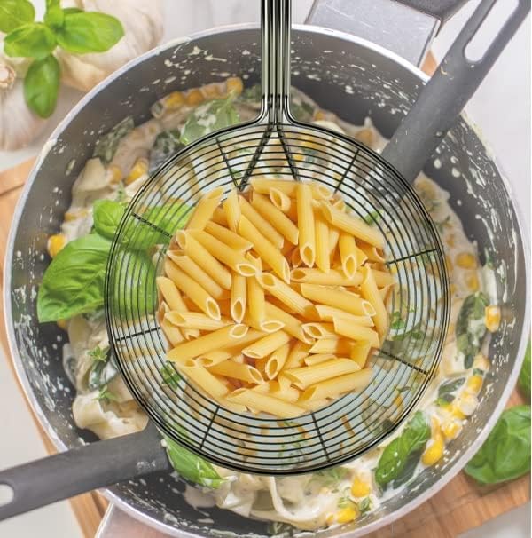 5.4 Inches Solid Stainless Steel Spider Strainer, Oil Skimmer, Kitchen Skimmer with Handle for Deep Frying, Wire Strainer for French Fries, Donuts, & Pasta by Lilly Labellum