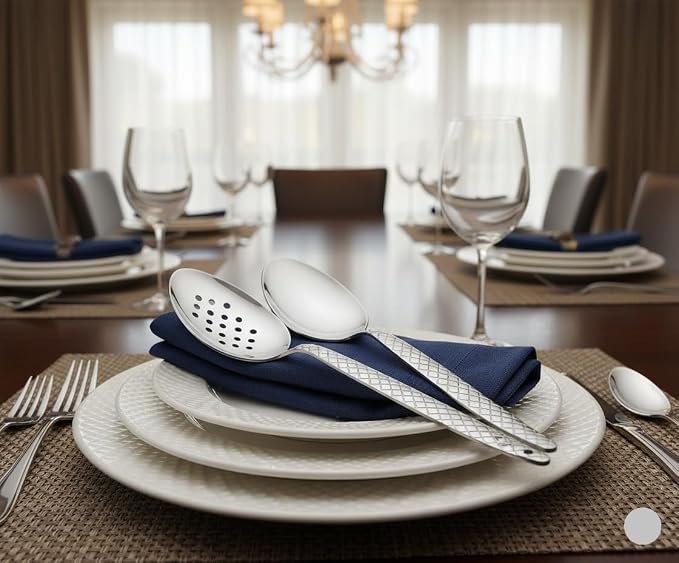 Chef Kunz Spoon | Pack of 2 | 9 inch 18/10 Stainless Steel Silver Plating Spoon | Non-Slip Grip Spoons for Basting, Quenelle, Serving, Sauces (Medium 2, kunz Spoon Set (2 piece)