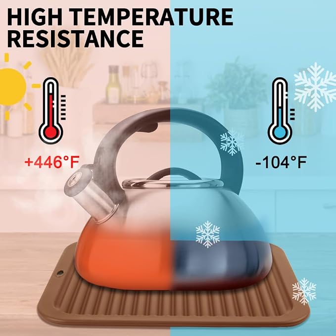4 Pack Silicone Trivets for Hot Dishes Large 446°F Heat Resistant Pot Holder Hot Pads for Kitchen 9'' x 12' Brown Silicone Trivet Mat for Hot Pots and Pans, Jar Opener, Drying Mat