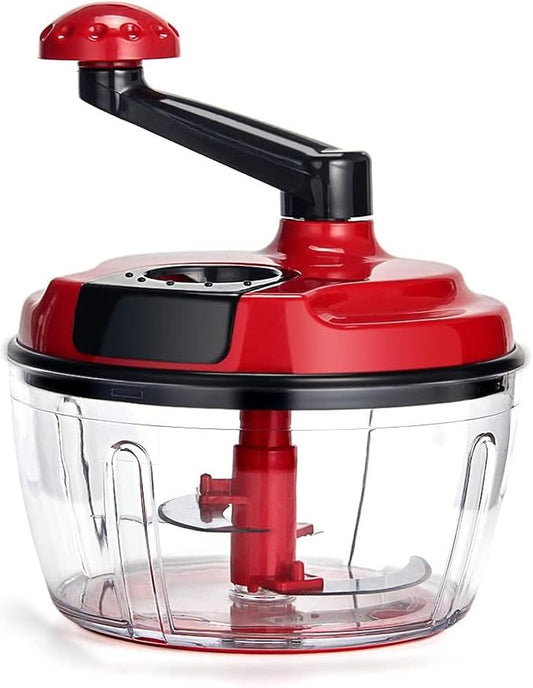 Multi-Functional Manual Food Processor,8 Cup Hand-powered Crank Chopper,Mincer Blender with Clear Container,for Vegetables Meat Fruits Nuts Herbs Onions