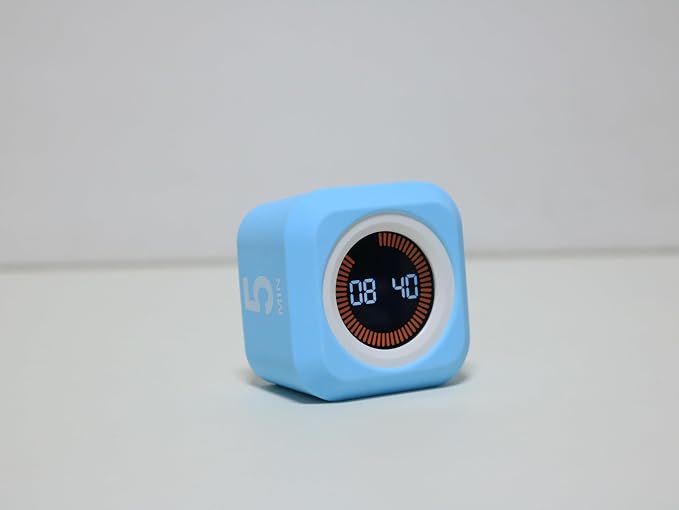 Rotating Pomodoro Cube Visual Timer 5, 25, 10 50 Minutes Preset, Rechargeable Desk Productivity Flip Timer w/Silicone Cover Custom Countdown, Silent Mode for ADHD, Study, Work, School(Blue)