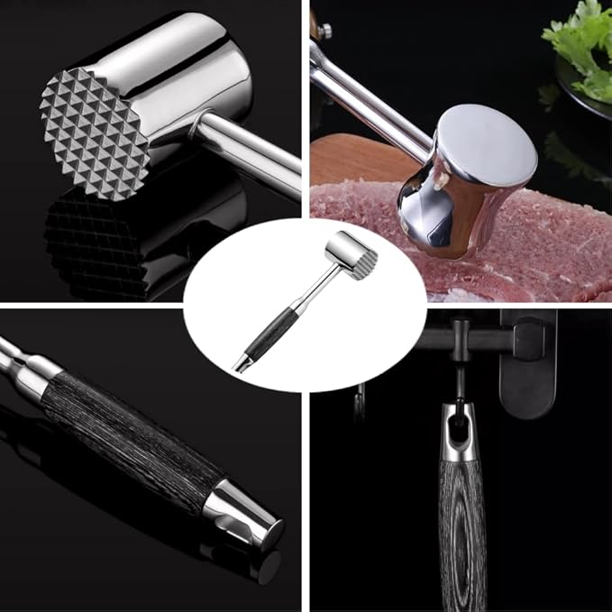 Stainless Steel Meat Mallet - Heavy Duty Meat Tenderizer Tool with Double-Sided Design & Ergonomic Handle, Dishwasher Safe for Kitchen, BBQ, Restaurant Use