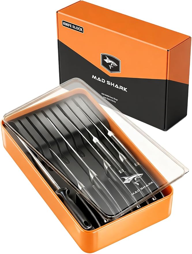 MAD SHARK 2-in-1 Detachable Knife Block & Silverware Organizer, Drawer Knife Holder for 10 Knives, BPA-Free, Blade-Safe Slots, Save Counter Space, Kitchen Drawer or Counter Storage, No Knives