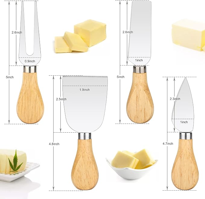 8-Piece Set of Premium Cheese Knives - Stainless Steel Mini Cheese Knife Set for Charcuterie Board, Exquisite Cheese Knife, Cheese Cutter, Cheese Fork with Wooden Handle for Cheese Lovers