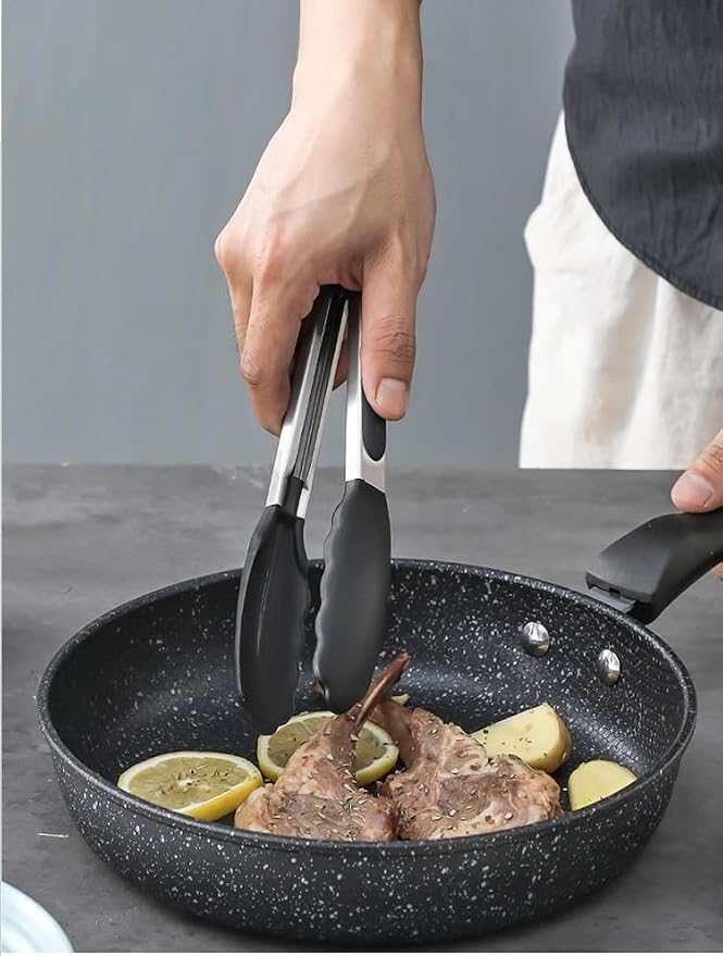 Kitchen Tongs for Cooking Locking Silicone Stainless Steel Buffet Serving Tongs, 7,9 and 12 Inch Non-stick,Heat Resistant 3 Pack