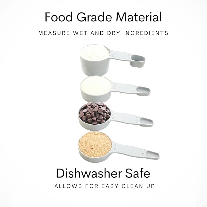 Storage Theory 2-in-1 Measuring Cups & Spoons Set (4-Piece) - Nesting Space-Saving Kitchen Gadget - BPA-Free Food Grade Plastic - Dishwasher Safe for Baking, Cooking, Coffee - Gray