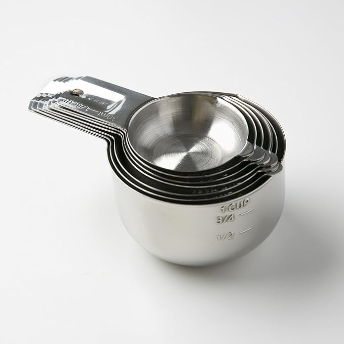 KitchenMade professional stainless Steel Measuring Cups Set of 7– Nesting Metal Measuring Cups for Kitchen – Dry & Liquid Measurements (ML & OZ), Rust-Resistant, Dishwasher Safe, baking gadget.