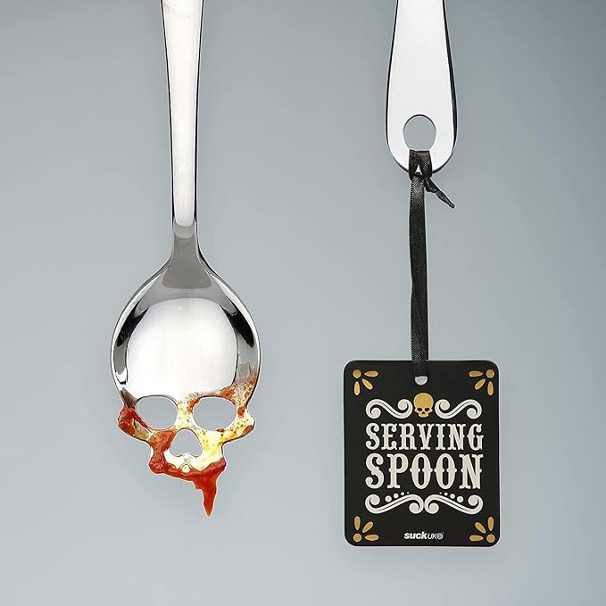 Suck UK Skull Serving Spoon - Gothic Kitchenware - Horror Kitchen Accessories - Goth Halloween Home Decor - Pasta Serving Spoon - Slotted Spoon For Cooking & Straining - Salad Servers - Gothic Gifts