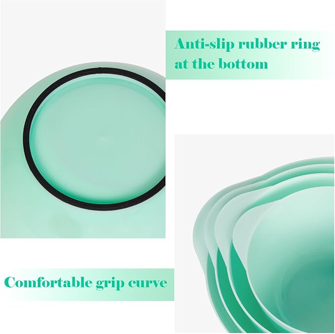 BoxedHome Mixing Bowls Set of 4, BPA Free Plastic,Microwave Safe, Green | 4.5/3.5/2.5/1.7 quarts,Non-slip Base Large Nesting Bowl with Pour Spout, Dishwasher Safe, for Prep, Cooking,Baking
