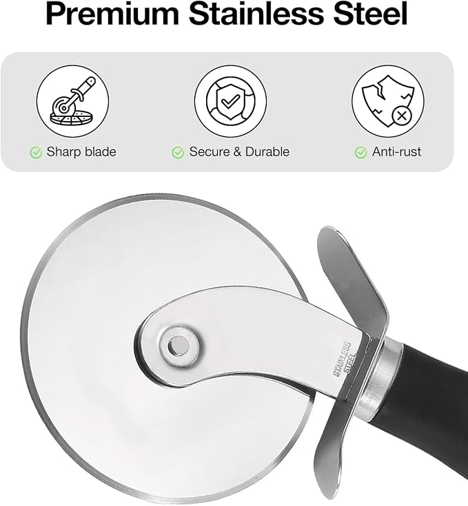 Pizza Cutter Wheel & Pie Server Set of 2, Stainless Steel Slicer with Sharp Blade and Ergonomic Handle, Shovel Server with Serrated Edges for Pizza, Pie, Cake