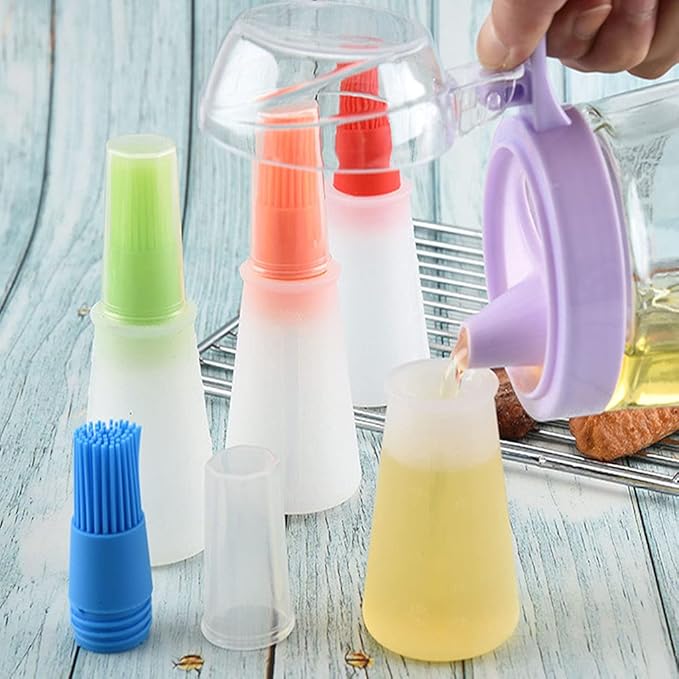 4 pcs Silicone Oil bottle brush， BBQ/Pastry Basting Brushes,Silicone Cooking Grill Barbecue Baking Pastry Oil/Honey/Sauce Bottle Brush (blue)