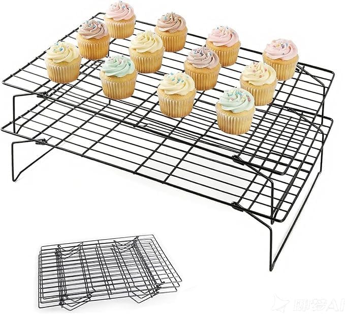 Collapsible Cooling Rack, Stainless Steel Rack for Cookie Baking (2-TIER) | X-Shaped Structure Wire Cooling Rack for Baking, Cookies, Cake, Fruit, Bread,Roasting, Grilling, Drying Rack, Dishwasher Safe