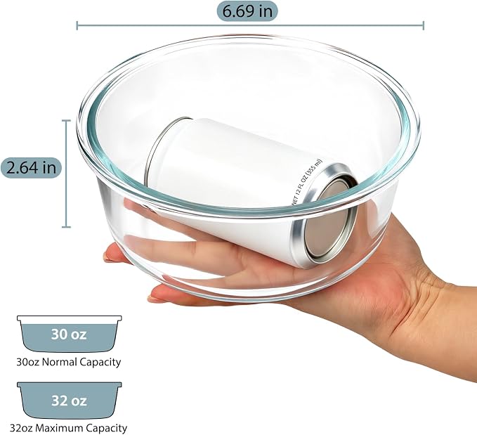 4 Cup/32oz Borosilicate Glass Meal Prep Containers with Vented Lids, 4 PACK | Airtight Leak Proof, Food Grade, Microwave Dishwasher Oven Freezer Safe, BPA-Free, Lunch Soup Leftover Food Storage, Round