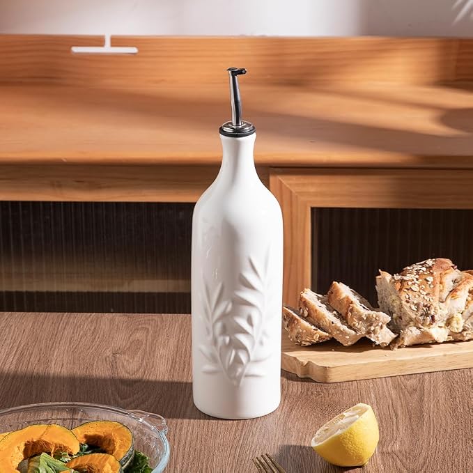 Sweejar Large Ceramic Olive Oil Dispenser Bottle, 24 Oz Relief Opaque Oil Cruet Protects To Reduce Oxidation, Storage Vinegar, Soy Sauce, Coffee Syrup, Liquids, Set of 1 (Gradient Blue)