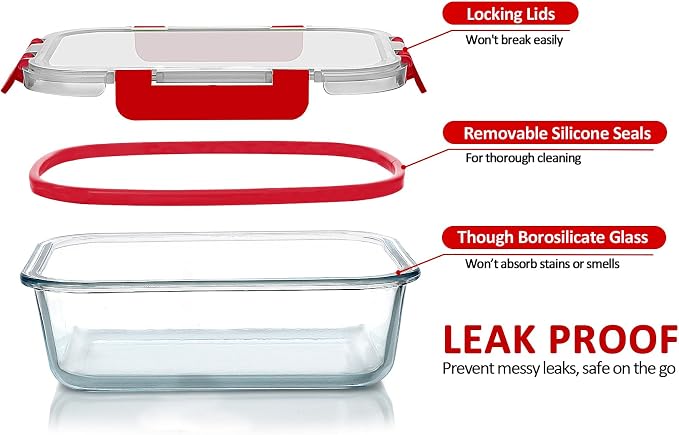 M MCIRCO 30 Piece Extra Large Glass Food Storage Containers with Lids, Red | Glass Meal Prep Containers,Airtight Lunch Containers with Lids, Microwave, Oven, Freezer and Dishwasher Friendly, BPA Free