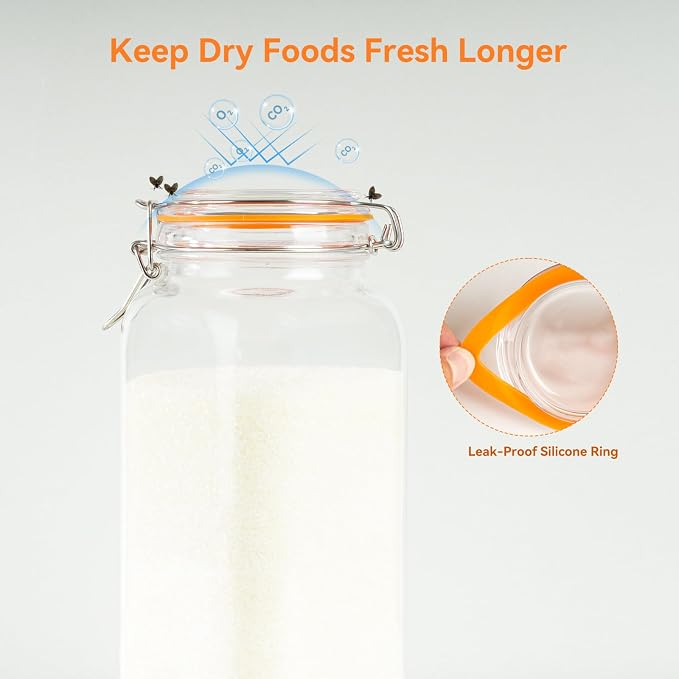 Glass Storage Jars with Airtight Lids - 2 Pack 67 Oz Food Containers Large Wide Mouth Kitchen Pantry Canisters Mason Jar for Flour Sugar Coffee Cookies Cereal Rice