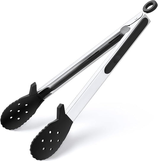 12 Inch Kitchen Tongs for Cooking, 600ºF Heat Resistant Silicone Cooking Tongs with Silicone Tip Pasta Tongs Spaghetti Tongs for Tossing Salad, Serving Food, Grilling, Non-Stick (12"-Biscuit Head)