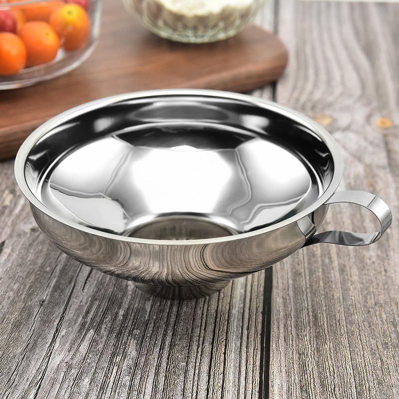 3 Pack Wide Mouth Stainless Steel Funnel Set with Detachable Filter Strainer, Food Grade Metal Kitchen Funnels with Handle, Large & Small Funnels for Canning, Jars, Liquid & Dry Ingredients