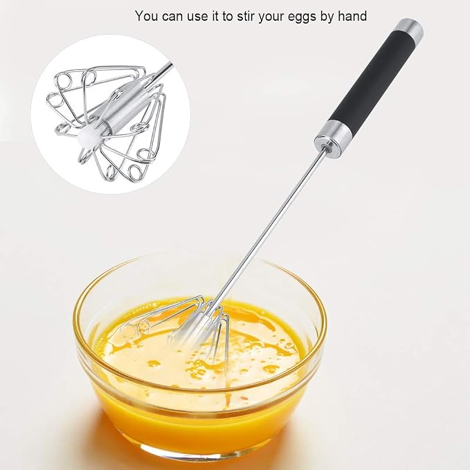 Fdit Rotatable Stainless Steel Kitchen Mixer Balloon Egg Beater Whisk for Whipping Manual Milk Cream Whisk Stirring Egg Tools