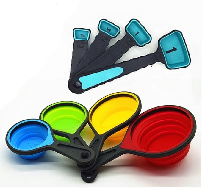 Silicone Collapsible Measuring Cup- 8 pcs Collapsible Food Grade Silicone Measuring Cups and Spoons Set