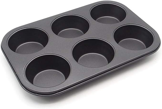 Muffin Pan 6 Cup Cupcake Baking Pan High Carbon Steel Muffin Tin | Nonstick Standard Size, Easy Clean Easy Release, Air-fryer Toaster Oven Egg Bites, Heat Evenly Metal Everyday Warp-Resistant