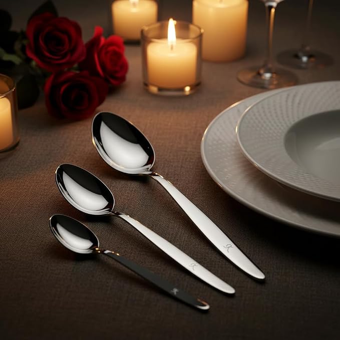 Chef Kunz Spoon |3-Pack| 18/10 Stainless Steel Solid Serving Spoon Set | Cooking Spoons for Basting, Plating, Quenelle (Extra Large Medium and Small, Kunz Regular spoon set (3 piece)
