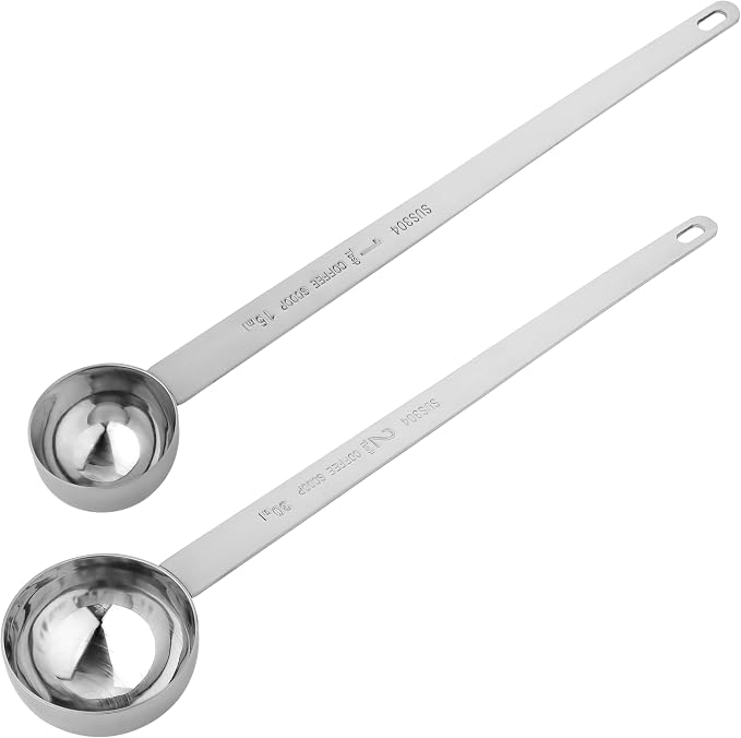 REDANT Long Handle Measuring Spoons Set, Stainless Steel 1 & 2 Tbs - Funnel & Coffee Scoop for Powder, Tea, Sugar