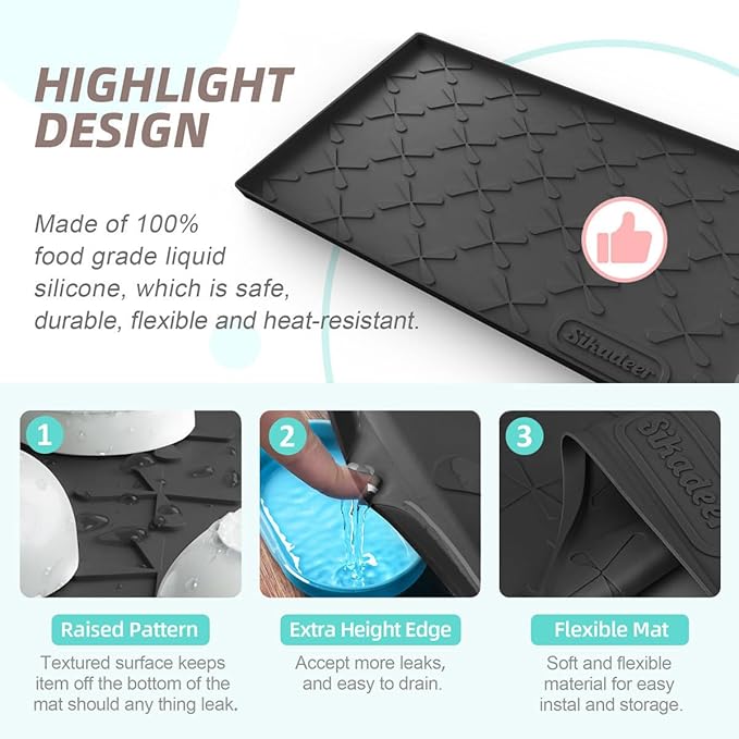 Waterproof Under Sink Mat 31" x 22" Kitchen Cabinet Liner Silicone | BPA-Free Silicone Mat with Raised Lip Protects Cabinets from Leaks, Versatile Home Organizer for Bathroom, Pets, Boots, Floor