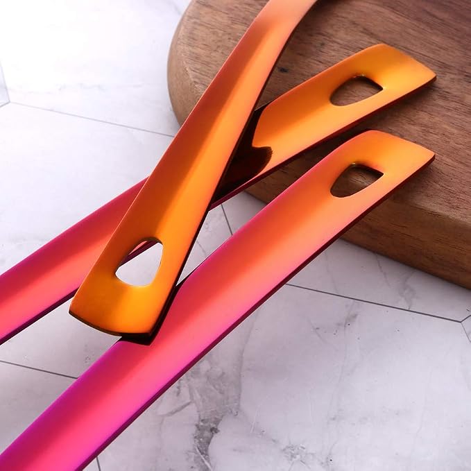Skimmer Spoon, BuyGo Rainbow Red Slotted Spoon Strainer Ladle Stainless Steel Cooking Utensil, Comfortable Grip Design