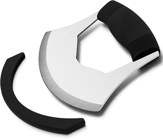 KAYCROWN Mezzaluna Knife Pizza Cutter Salad Chopper - Stainless Steel Sharp Rocker Ulu Knife with Protective Cover for Cutter Pizza, Meat, Vegetables, Herbs, Salad