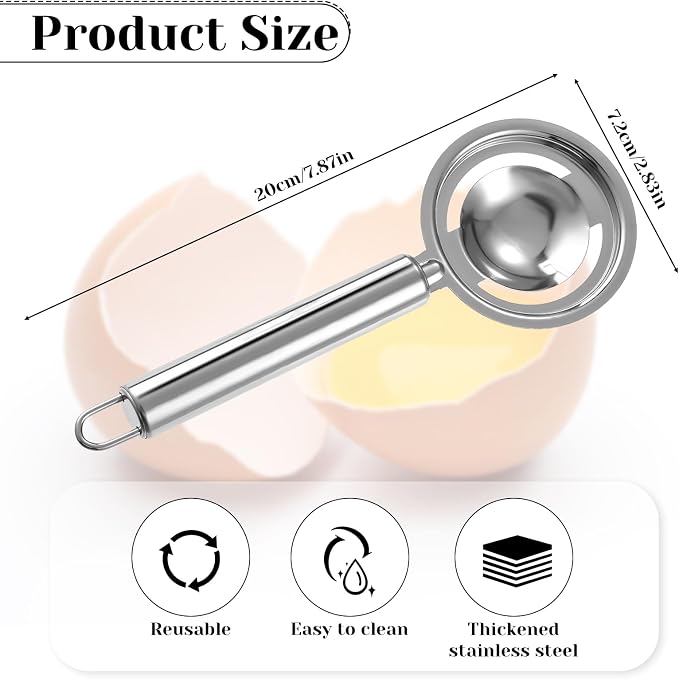 Andibro Stainless Steel Egg Separator - Long Handled Egg Sieve Tool for Kitchen Baking Cooking