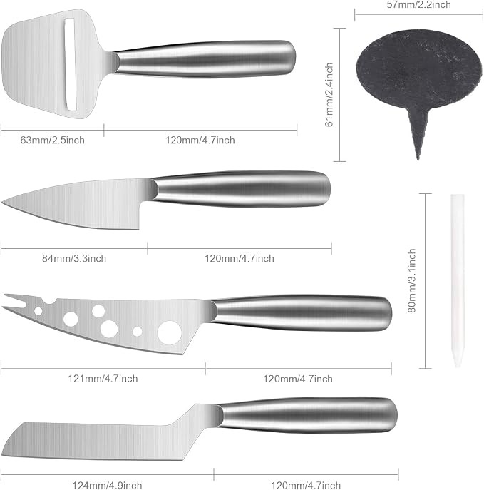 WoneNice Cheese Knives Set, Collection Cheese Knife Gifts Set with 3 Long Handle Cheese Knife & Cheese Slicer For All Types of Cheese