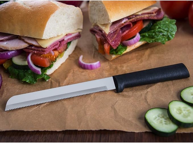 Rada Cutlery 6" Bread Knife (W236), Stainless Steel Serrated Blade, Black Handle, Pack of 2