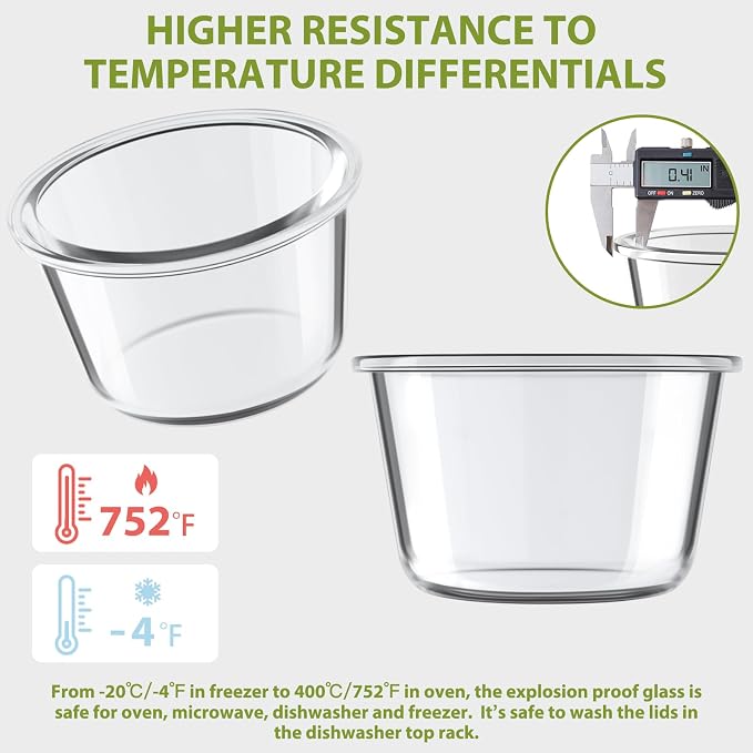 2 Cup/16oz Round Glass Meal Prep Containers with Airtight Lids, 6 Pack | Leakproof丨Borosilicate Glass丨Heat-Resistant丨BPA-Free丨Lunch Soup Leftovers Food Storage丨Microwave Oven Dishwasher Freezer Safe