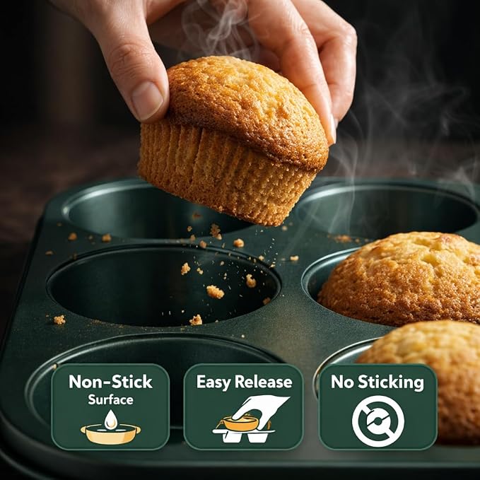 Wee's Beyond Non-Stick Muffin Pan 6 Cup – Easy Release Cupcake Pan 10.5 x 7.5 Inch Carbon Steel Muffin Tray for Baking – Durable Muffin Tins for Cupcakes, Muffins & Mini Cakes – Easy Clean Cupcake Tin