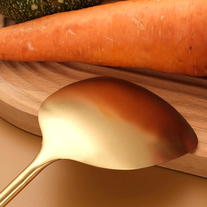 Wok Spatula Stainless Steel, Wide Metal Spatula with Hollow Long Handle Wok Utensils,Gold/14.5Inch