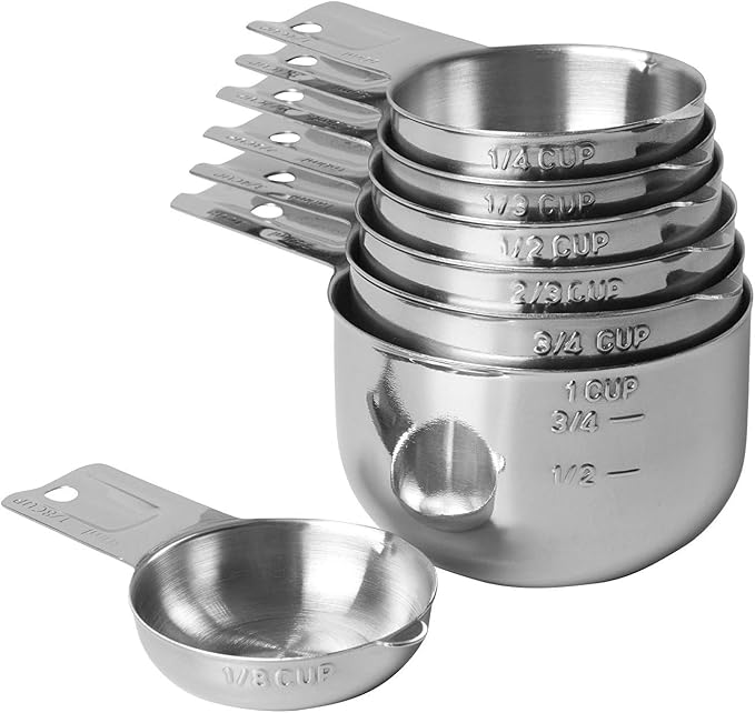 KitchenMade professional stainless Steel Measuring Cups Set of 7– Nesting Metal Measuring Cups for Kitchen – Dry & Liquid Measurements (ML & OZ), Rust-Resistant, Dishwasher Safe, baking gadget.