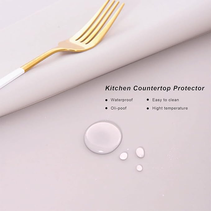 2 Pack Silicone Kitchen Counter Mats | Non-Slip, Waterproof & Heat-Resistant | Large Countertop Protector, Multipurpose for Placemat, Dining Table&Desk Saver Pad,23.6" by 15.7" (White Gray)