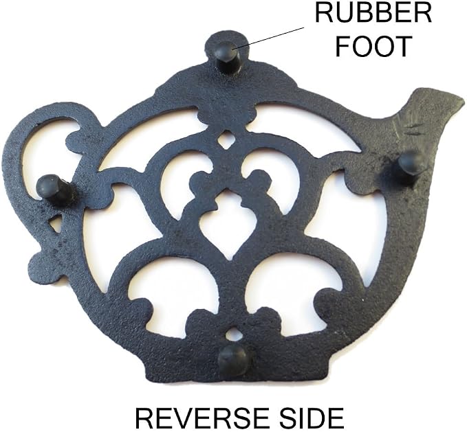 Teapot Cast Iron Trivet for Hot Pots & Kitchen & Dining Table, Gift for Home, Metal Wall Art & Home Decor, 2 or More for Set, Black, 8 by 6.1 Inches