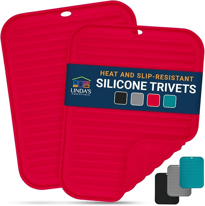 Silicone Trivets for Hot Dishes, Pots, Pans (2 Pack) - Heat-Resistant Pot Holders for Kitchen Countertop Mats - Silicone Trivet Mat (9 x 12 Inch) - Multipurpose Counter Pads (Red)