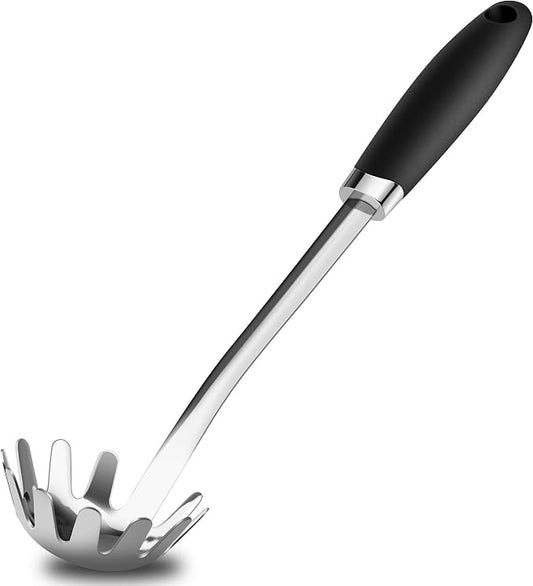 Stainless Steel Pasta Spoon, Spaghetti Server with Teeth, Metal Pasta Fork for Noodles, Linguine, Fettuccine and Macaroni, Dishwasher Safe