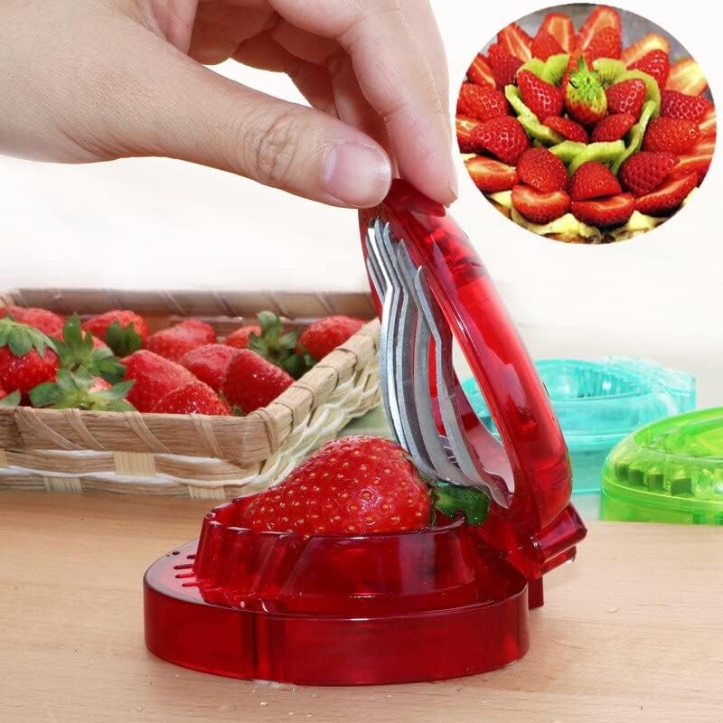 Slowtee 3pcs Strawberry Slicer/Cutter/Corer, Strawberry Huller Fruit Leaf Stem Remover Salad Cake Tools for Kitchen Gadget Accessories, 2 Leaf Stem Removers, 1 Cutter