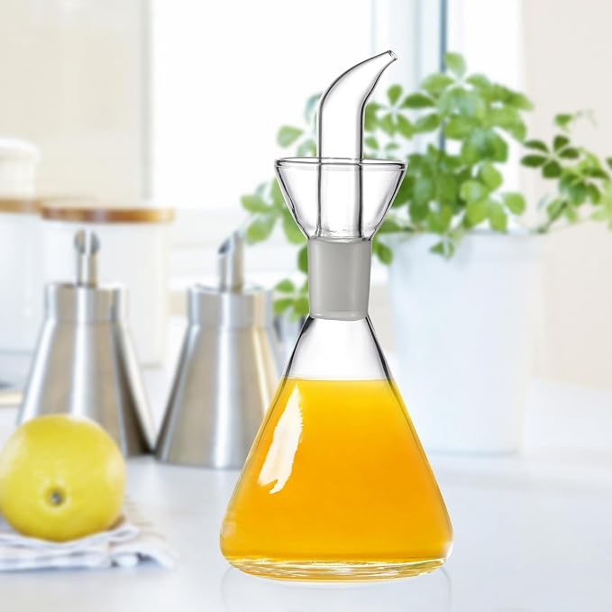 ELETON Conical 8 oz Glass Oil Dispenser – No Drip Olive Oil Cruet with Leak-Proof Spout, Easy-Fill Wide Mouth, Borosilicate Bottle for Kitchen & BBQ