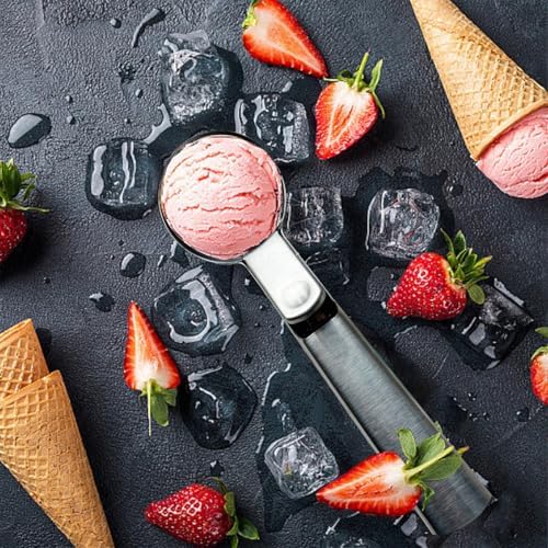 Premium Ice Cream Scoop, Stainless Steel Ice Scoop with Trigger & Ergonomic Handle - One-Push Release for Perfect Scooping, Dishwasher Safe for Ice Cream, Gelato, Sorbet, Cake Batter (2p-silver)