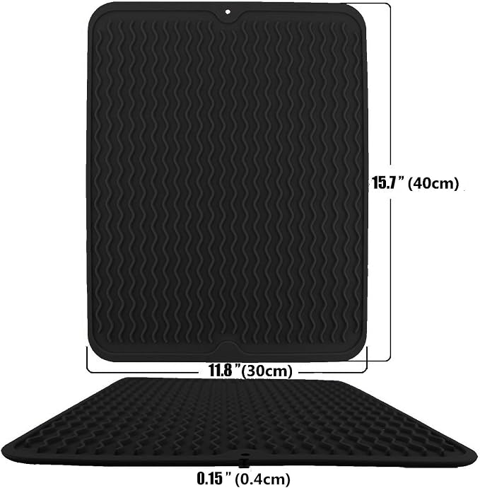 Large Dish Drying Mat, Multiple Usage Silicone Mats for Multiple Usage, Drying Mat for Kitchen Counter, 12 inches x 16 inches (Black)