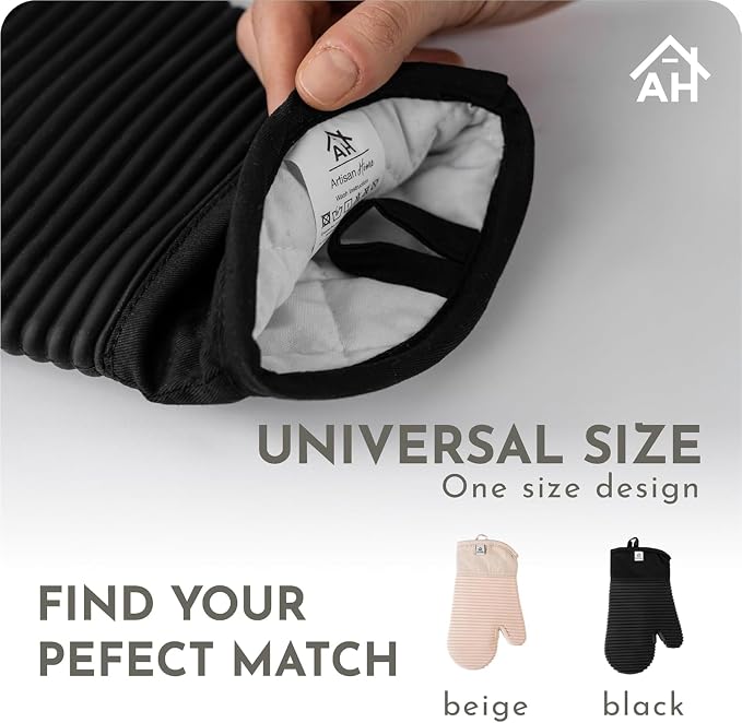 Silicone Oven Mitts and Pot Holders Set, 4-Piece | Extra Long Heat Resistant 500°F, Non-Slip Waterproof Oven Gloves with Quilted Cotton Lining | BPA-Free Hot Pads for Baking, Grilling & Cooking