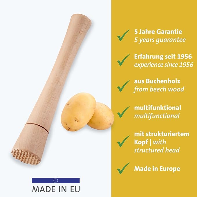 Westmark Fermentation Masher - Heavy Duty Hand Tamper Ideal for Kimchi, Sauerkraut and Fermenting Fermentation Food Effortless Use - Beech Wood