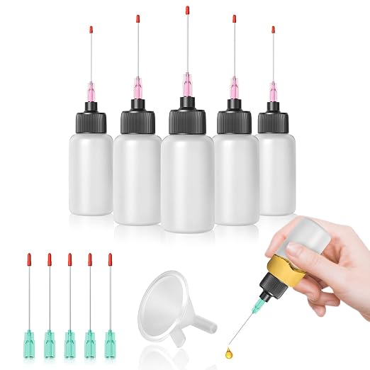 TITGGI 5 Pcs Plastic Squeeze Bottles (1 OZ), LDPE Oil Applicator, Precision Gun Oil Bottle with Extra Long 1.5 Inch Stainless Applicators 18Ga 21Ga - Easy to Use for Knife, Hinges, Glue and More | Precision Gun Oil Bottle, Soft Squeeze Control, Sealing...