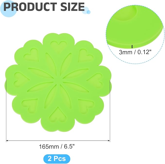uxcell 2Pcs Silicone Trivet Mats, Flower Pattern Silicone Pad Hot Pad Pan Protectors Table Protector Heat Resistant Mat for Countertop, Hot Dishes, Hot Pots and Pans, Green